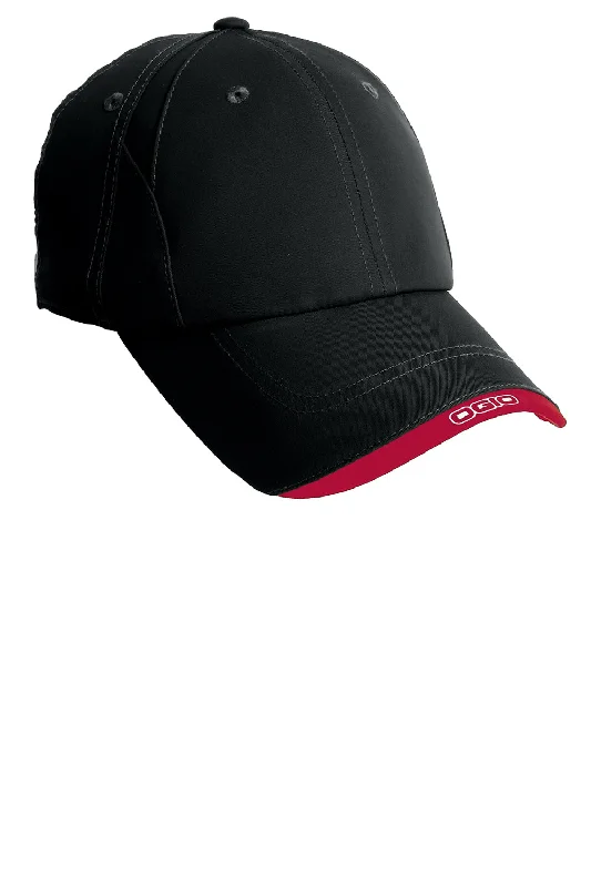 Mens hats with breathable cotton-Ogio Mens Adjustable Hat - Blacktop/Chili Red