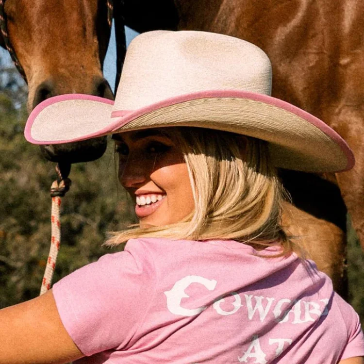 Beanies & Headbands with Easy Wear-Ringers Western Sterling Straw Hat - Natural/Pink