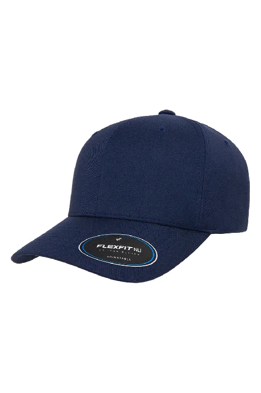 Mens hats with adventure themes-Yupoong Mens Nu Moisture Wicking Adjustable Hat - Navy Blue