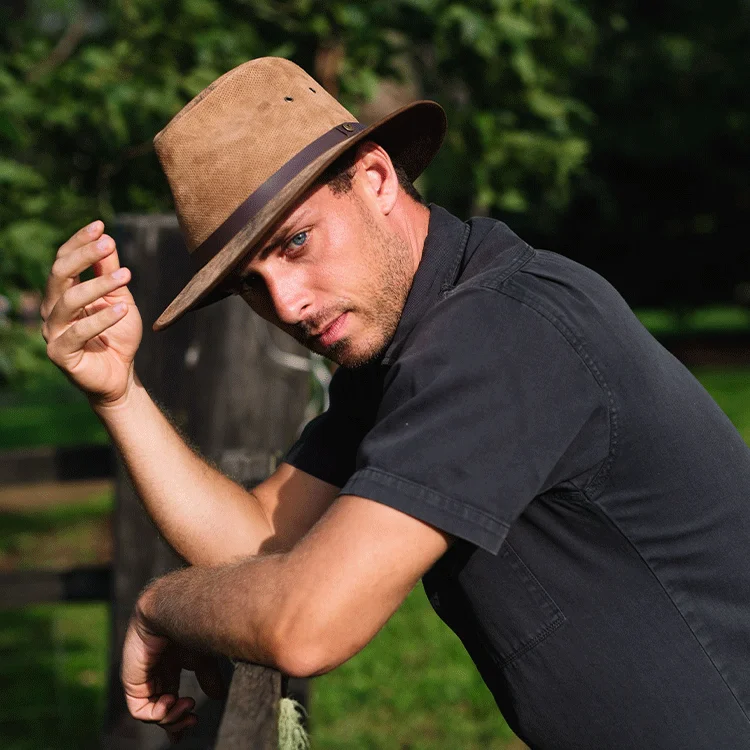 Beanies & Headbands for Extreme Cold-Kooringal Canungra Leather Drover Hat - Tan