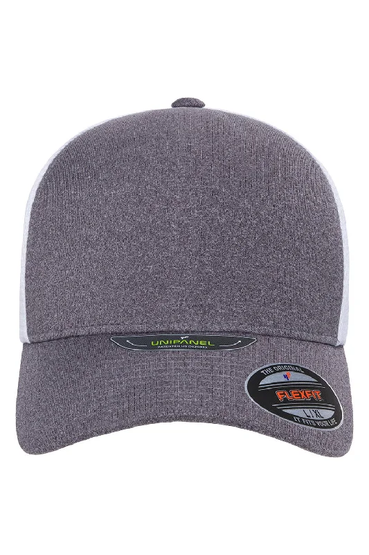 Mens hats with eco cotton-Flexfit Mens UniPanel Stretch Fit Hat - Heather Grey Melange/White