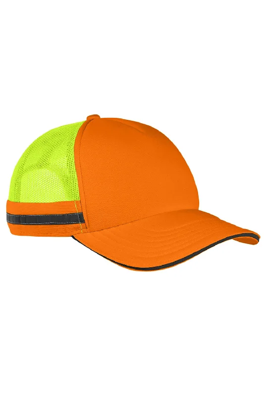 Mens hats for marathon running-Big Accessories Mens Adjustable Safety Trucker Hat - Neon Orange/Neon Yellow