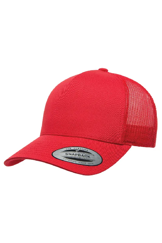 Mens hats for home relaxation-Yupoong Mens Adjustable Trucker Hat - Red