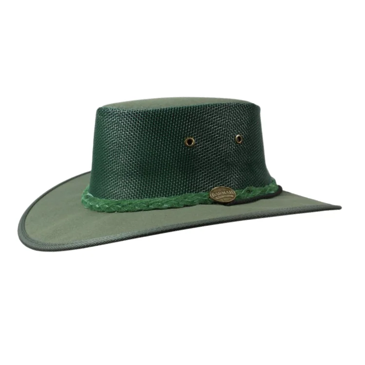 Beanies & Headbands with Wool Blend-Barmah 1057GR Canvas Drover Airflow Hat - Green