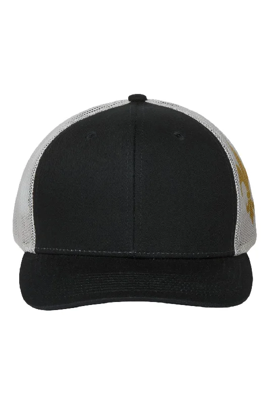 Mens hats for hiking trails-Kati Mens Printed Mesh Snapback Trucker Hat - Black/Vegas Gold