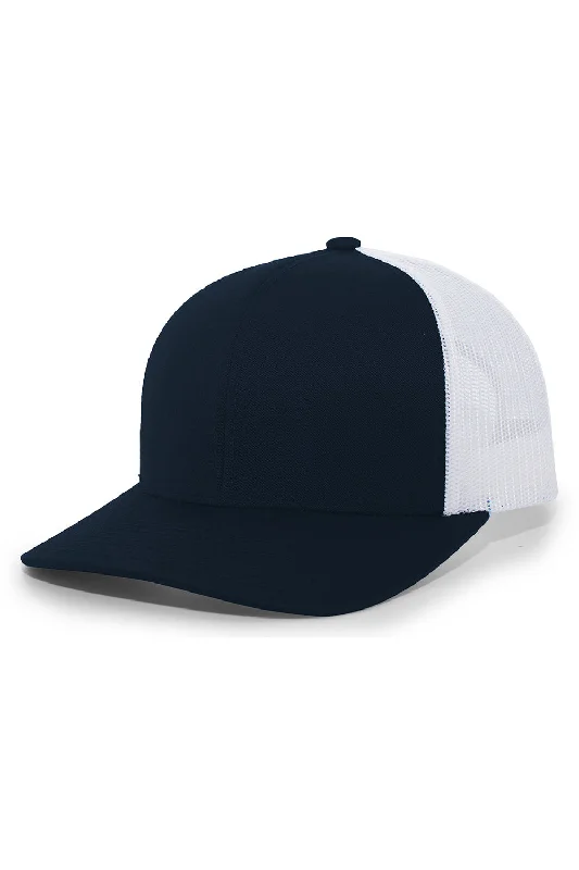 Mens hats with nature prints-Pacific Headwear Mens Snapback Trucker Mesh Hat - Navy Blue/White