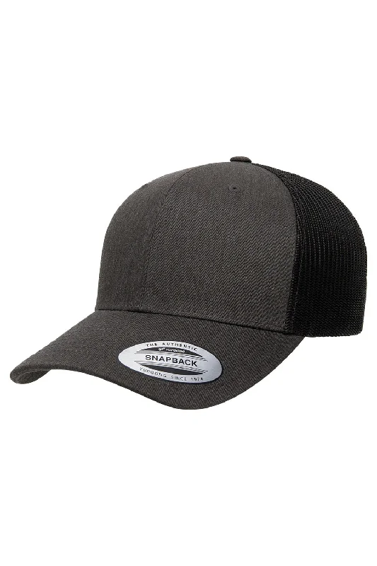 Mens hats for softball-Yupoong Mens Adjustable Trucker Hat - Heather Dark Grey