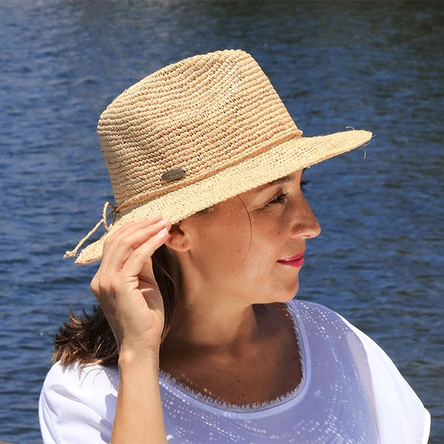 Beanies & Headbands with Short Band-Sundaise Callie Raffia Fedora - Natural