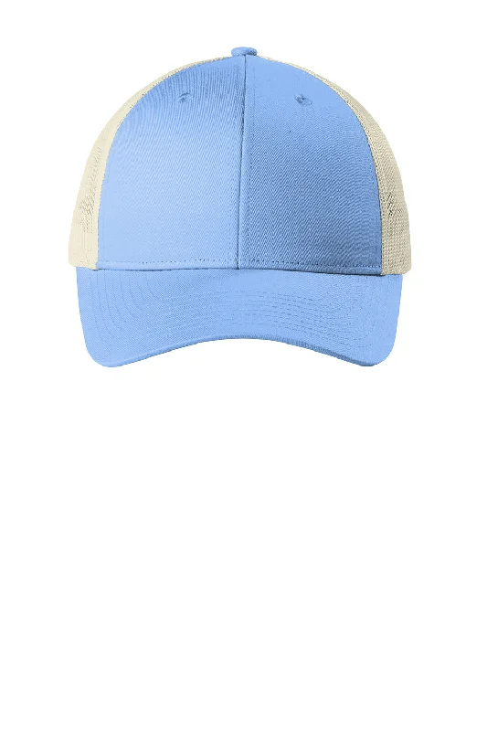 Mens hats for chilly nights-Port Authority Mens Low Profile Snapback Trucker Hat - Carolina Blue/Ecru