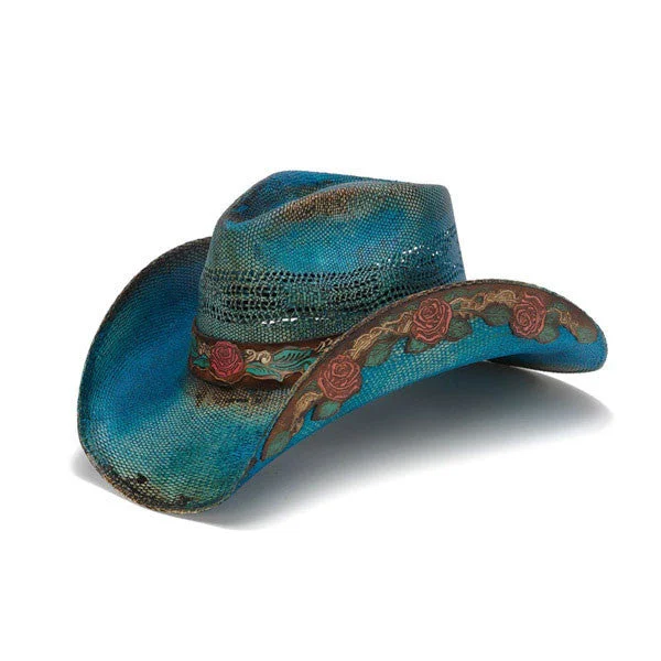 Beanies & Headbands with Flat Band-Stampede Hats - Blue Rose Straw Cowboy Hat