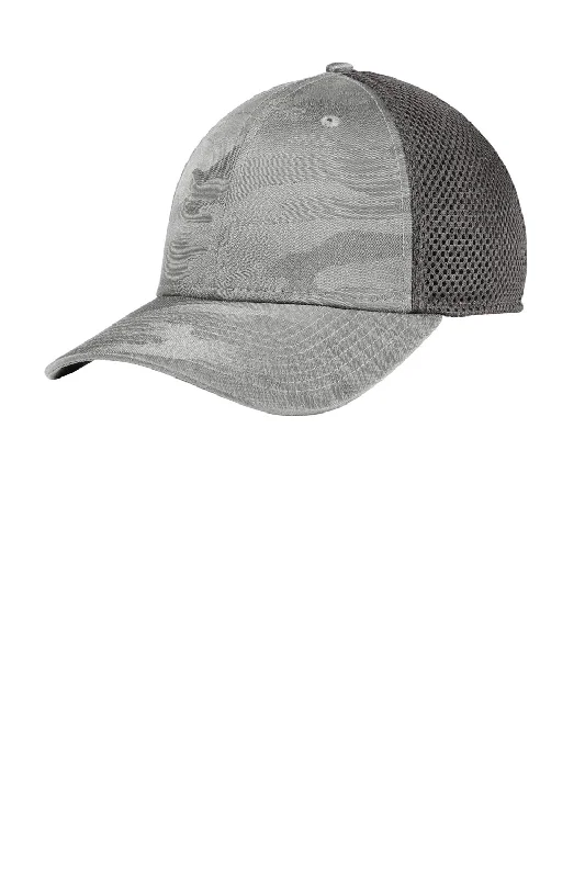 Mens hats for fitness class-New Era Mens Tonal Camo Tech Mesh Stretch Fit Hat - Rainstorm Grey Camo/Graphite Grey