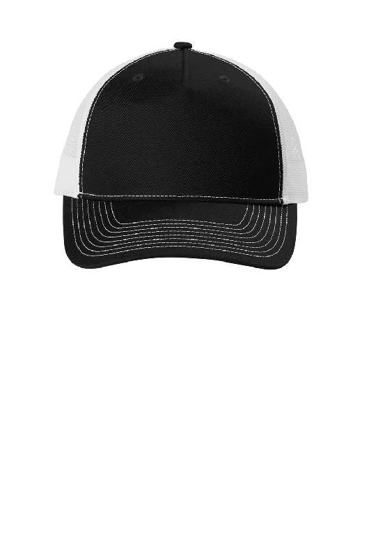 Mens hats with sleek designs-Port Authority Mens Snapback Trucker Hat - Black/White