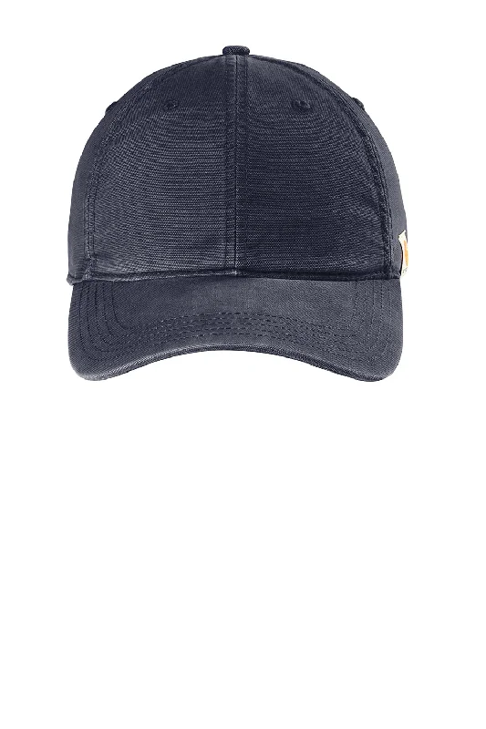 Mens hats with warm feel-Carhartt Mens Moisture Wicking Canvas Adjustable Hat - Navy Blue