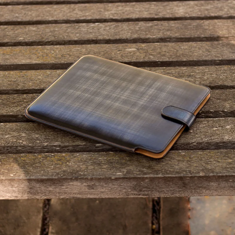 Mens hats for frosty days-DapperFam Luxe Men's iPad Case in Denim Patina