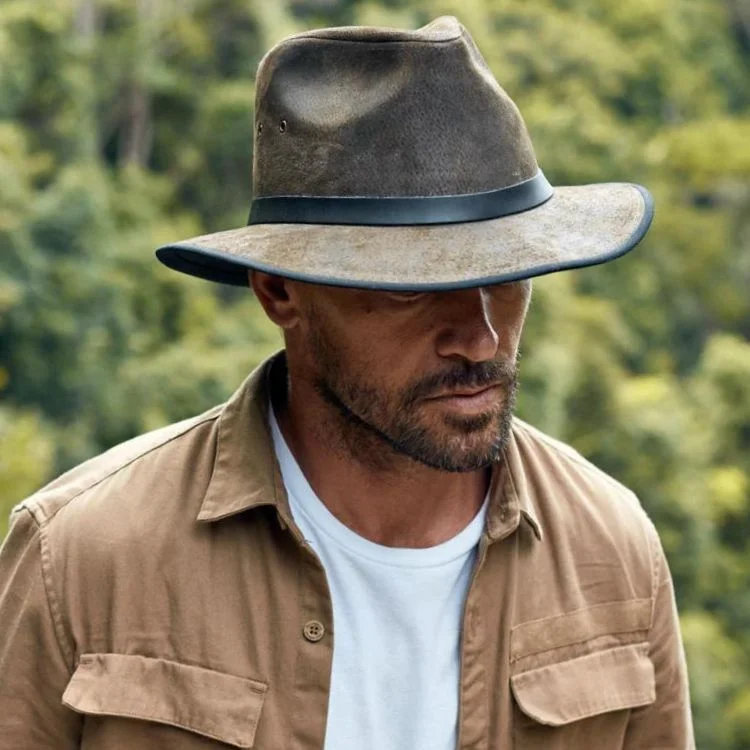 Beanies & Headbands with Plush Feel-Kooringal Canungra Leather Drover Hat - Olive