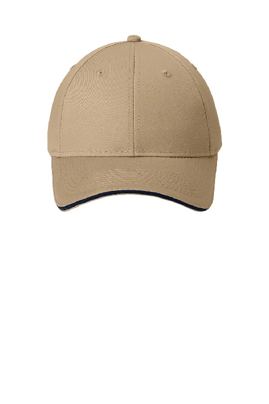 Mens hats with wool-Port & Company Mens Sandwich Bill Adjustable Hat - Khaki Brown/Navy Blue