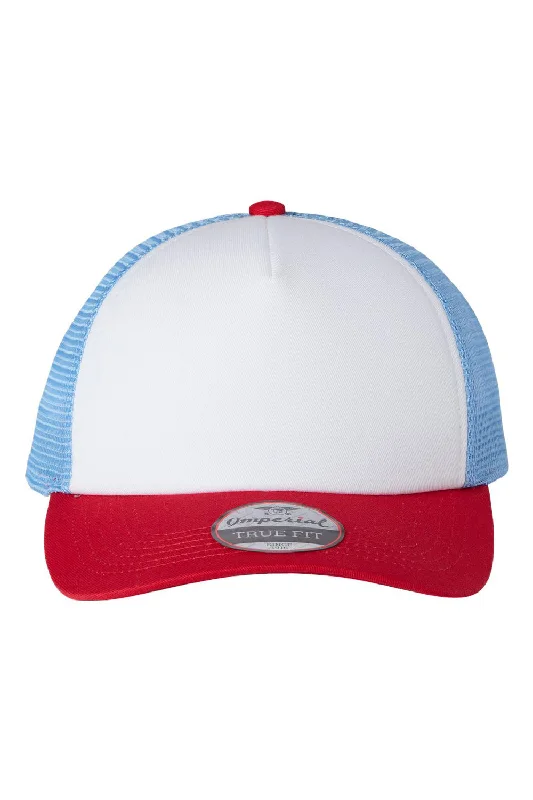 Mens hats for regular sizes-Imperial Mens North Country Snapback Trucker Hat - White/Red/Sky Blue