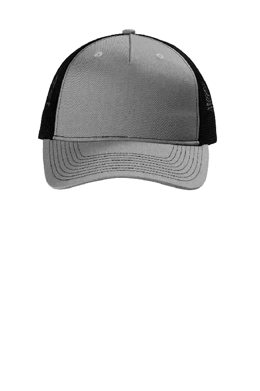 Mens hats for cozy evenings-Port Authority Mens Snapback Trucker Hat - Heather Grey/Black