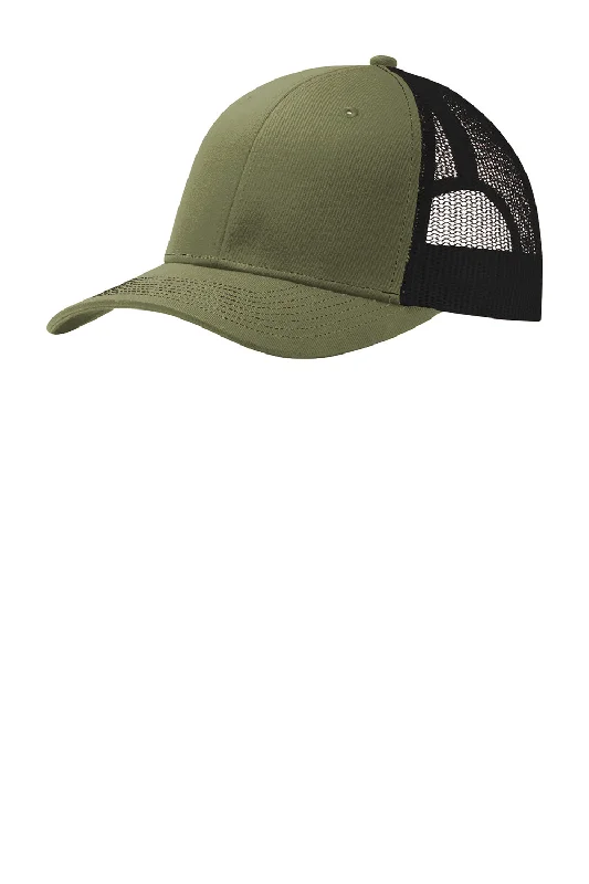 Mens hats for gym workouts-Port Authority Mens Adjustable Trucker Hat - Olive Drab Green/Black