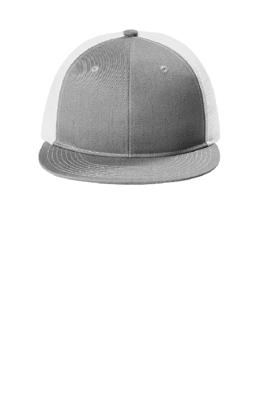 Mens hats for marathon running-Port Authority Mens Snapback Flat Bill Trucker Hat - Heather Grey/White