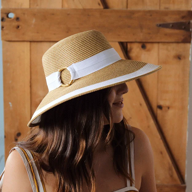 Beanies & Headbands with Flashy Colors-Sundaise Lilly Wide Brim Hat - Natural/White