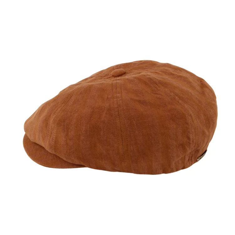 Beanies & Headbands with Sleek Touch-Mossant Paris Louis Linen Newsboy Cap - Caramel