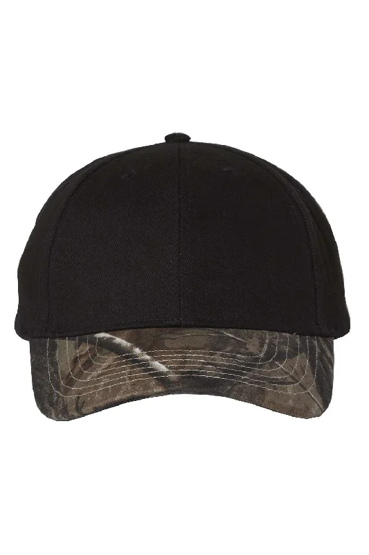 Mens hats with breathable mesh-Kati Mens Solid Crown w/ Camo Visor Adjustable Hat - Black/Realtree AP