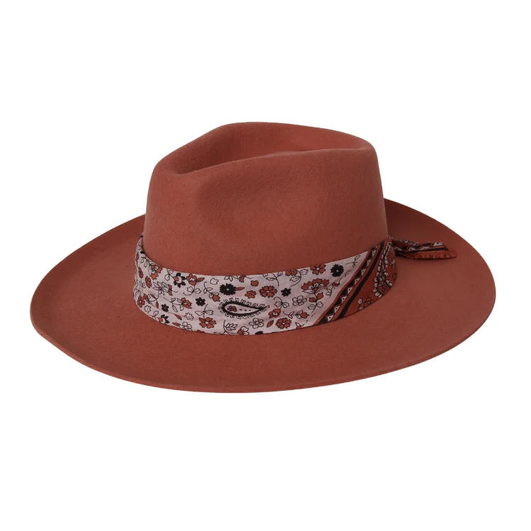 Beanies & Headbands with Fuzzy Lining-Kooringal Goulburn Wide Brim Fedora - Terracotta