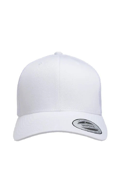 Mens hats for short strolls-Yupoong Mens Adjustable Trucker Hat - White