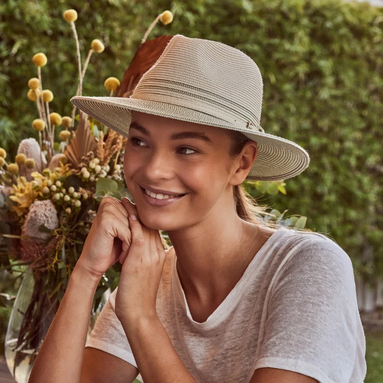 Beanies & Headbands with Reinforced Edge-Cancer Council Heritage Town & Country Hat - Ivory/Sage