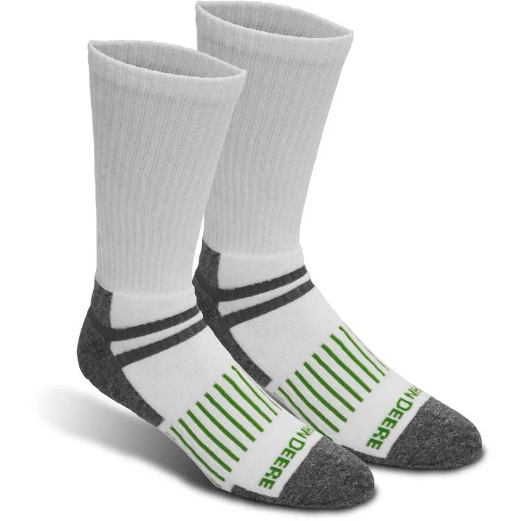 Beanies & Headbands with Logo-John Deere 3 Pack Crew Work Socks - White/Grey