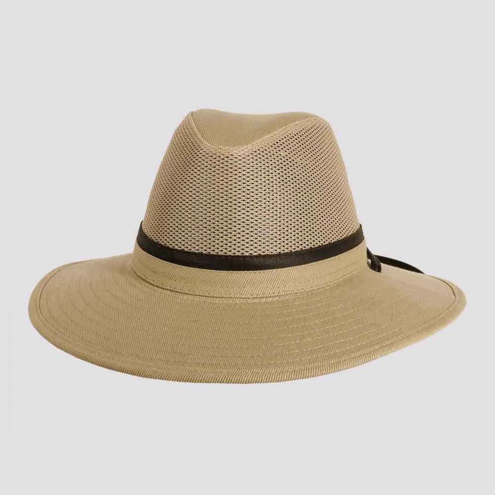 Sun hat for thick hair-Smokey | Mens Nylon Outback Sun Hat with Mesh Sides