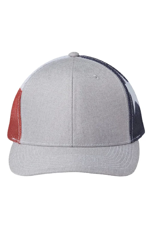 Mens hats with thick fabric-Kati Mens Printed Mesh Snapback Trucker Hat - Heather Grey/Texas Flag