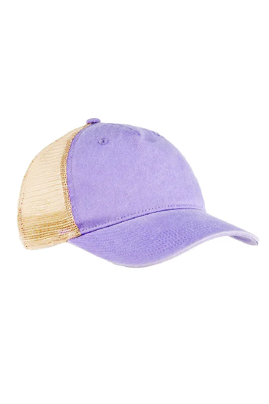 Mens hats for skateboarding-Authentic Pigment Mens Pigment Dyed Adjustable Trucker Hat - Light Purple/Khaki