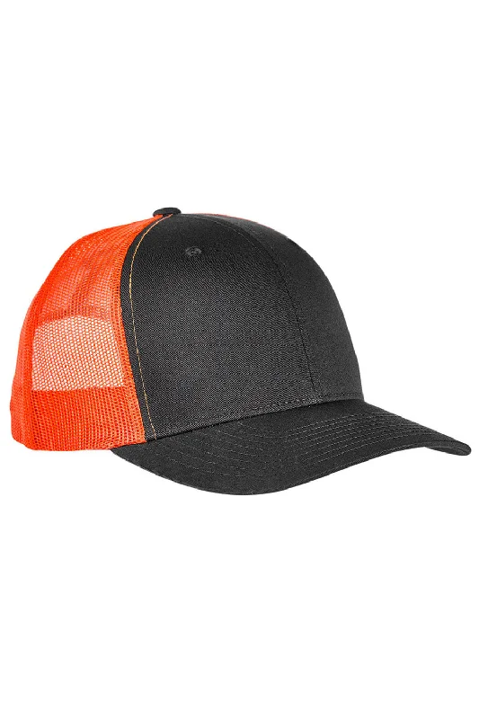 Mens hats for cozy evenings-Yupoong Mens Adjustable Trucker Hat - Charcoal Grey/Neon Orange