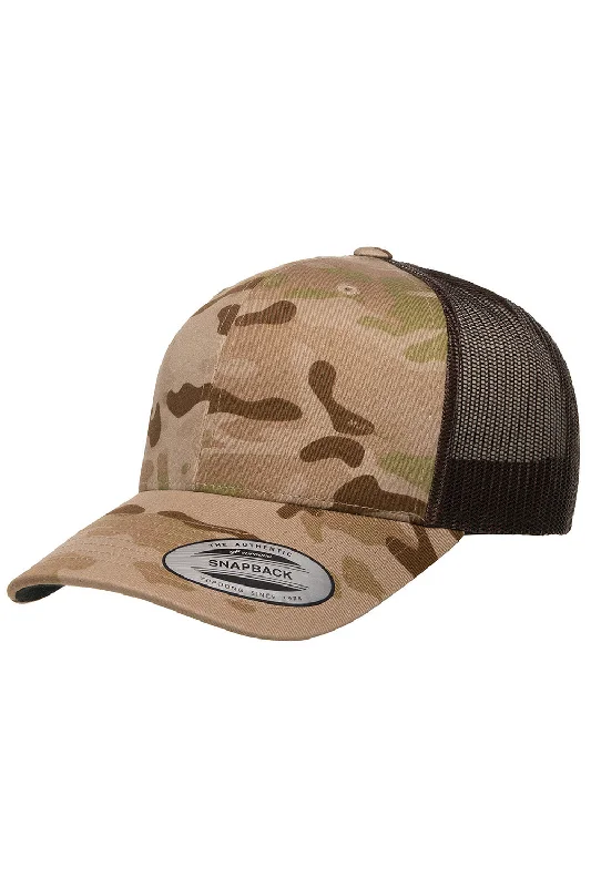 Mens hats with soft tones-Yupoong Mens Classics Retro Snapback Trucker Hat - Arid Multicam/Brown