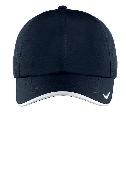 Mens hats with thick padding-Nike Mens Dri-Fit Moisture Wicking Adjustable Hat - Navy Blue/White