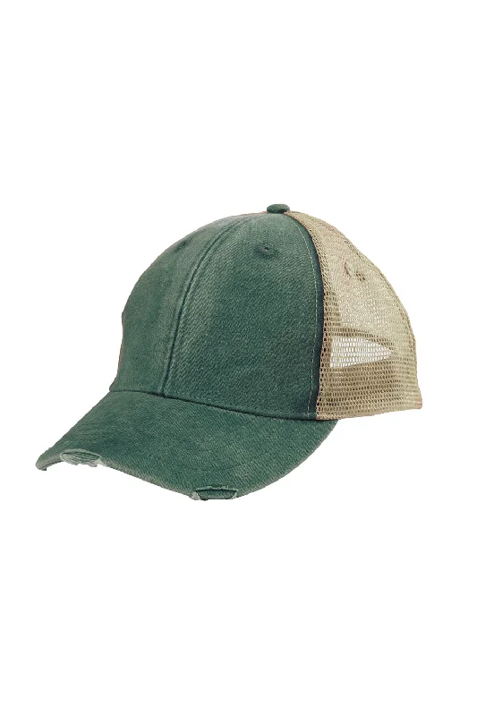 Mens hats with playful stripes-Adams Mens Distressed Ollie Adjustable Trucker Hat - Forest Green/Tan