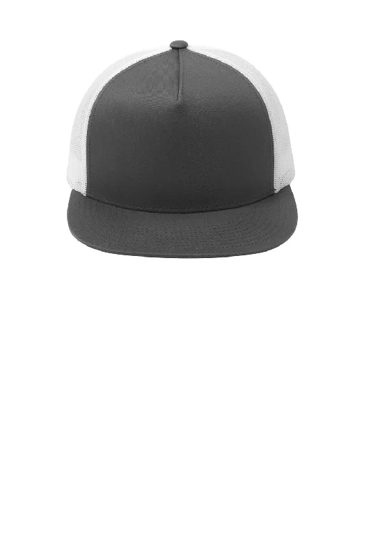 Mens hats with fuzzy lining-Sport-Tek Mens Adjustable Trucker Hat - Graphite Grey/White