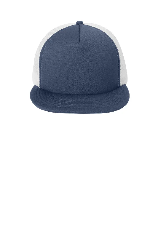 Mens hats for evening strolls-District Mens Flat Bill Snapback Trucker Hat - New Navy Blue