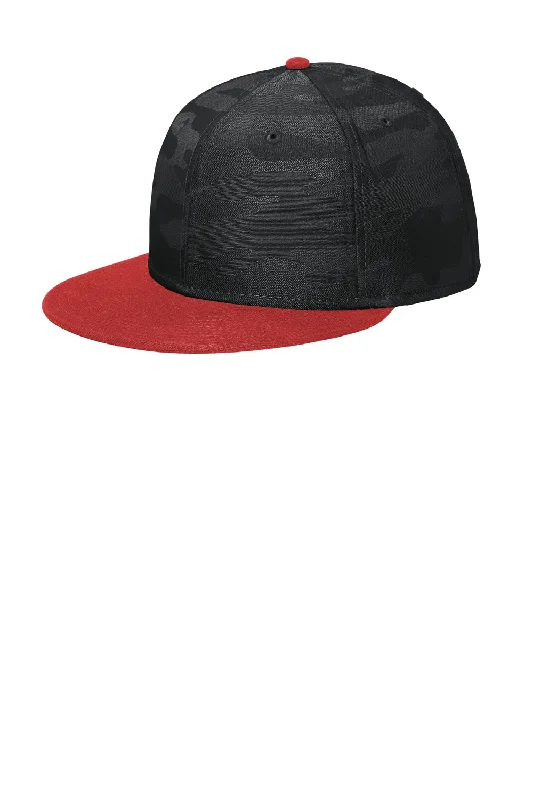 Mens hats for mountain trips-New Era Mens Camo Flat Bill Snapback Hat - Scarlet Red/Black Camo