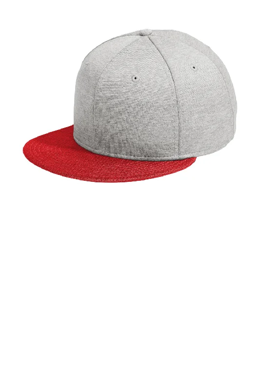 Mens hats with artistic prints-New Era Mens Shadow Heather Striped Flat Bill Snapback Hat - Heather Shadow Grey/Scarlet Red