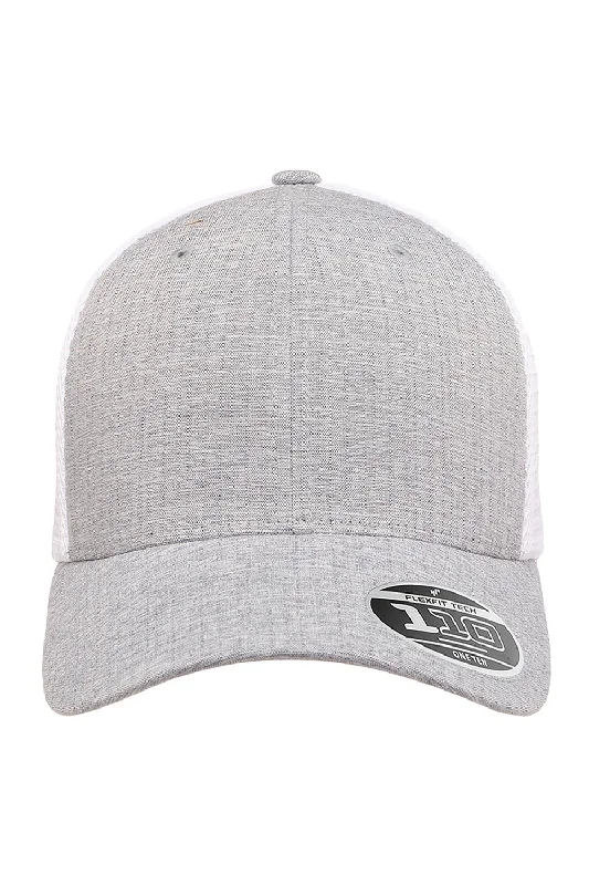 Mens hats with fuzzy softness-Flexfit Mens Mesh Adjustable Hat - Silver Grey Melange/White