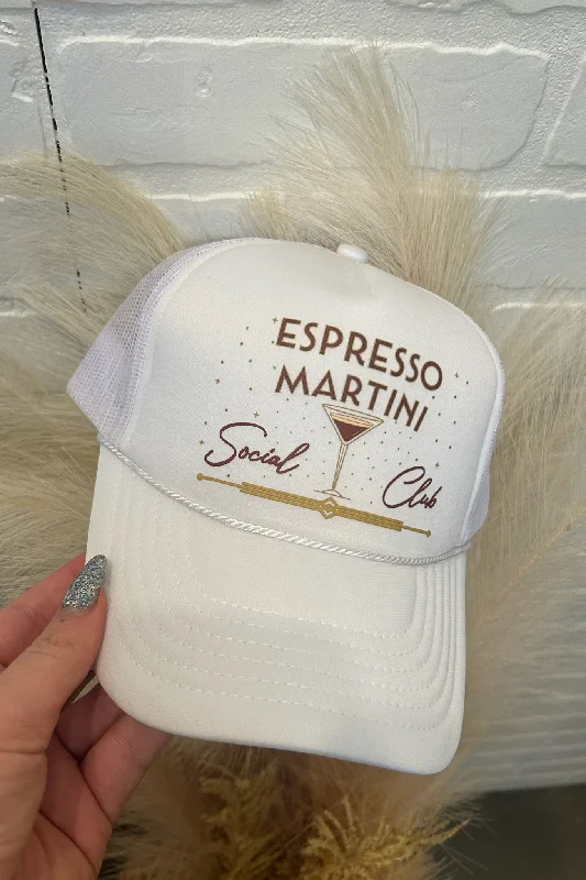 Beanies & Headbands for Senior Wear-Espresso Martini Social Club Trucker -White