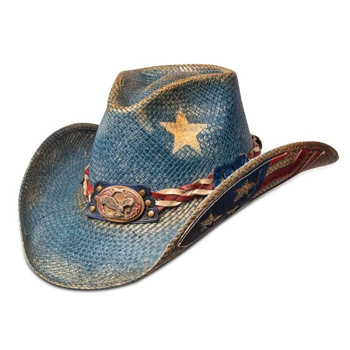 Beanies & Headbands with Smooth Texture-Stampede Hats - Vintage Blue Star American Flag Cowboy Hat