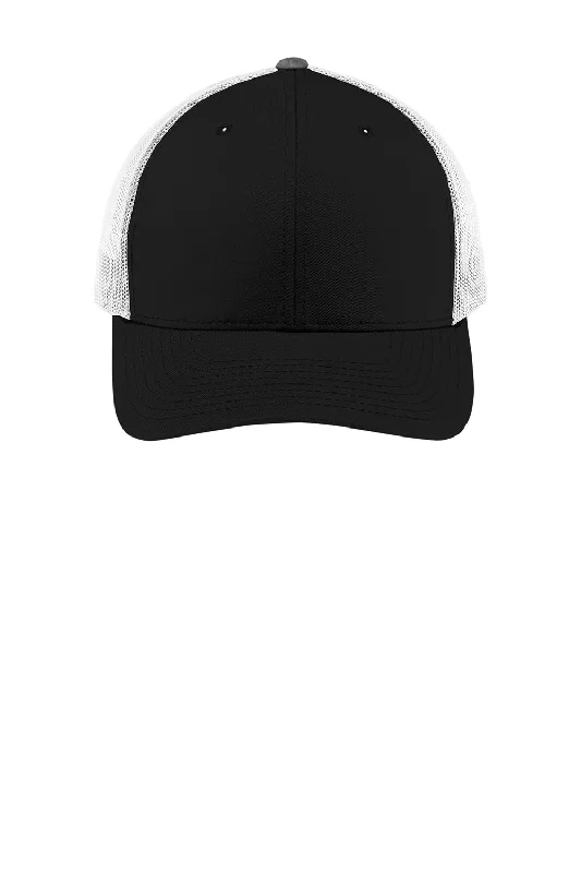 Mens hats for short strolls-Sport-Tek Mens Adjustable Trucker Hat - Black/White