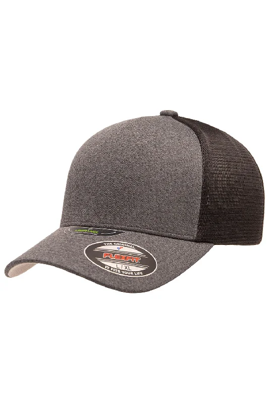 Mens hats with fun prints-Flexfit Mens UniPanel Stretch Fit Hat - Dark Grey Melange/Black