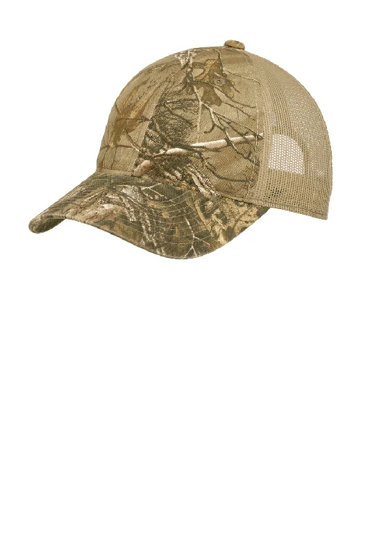 Mens hats for long journeys-Port Authority Mens Camouflage Mesh Back Hat - Realtree Xtra/Tan