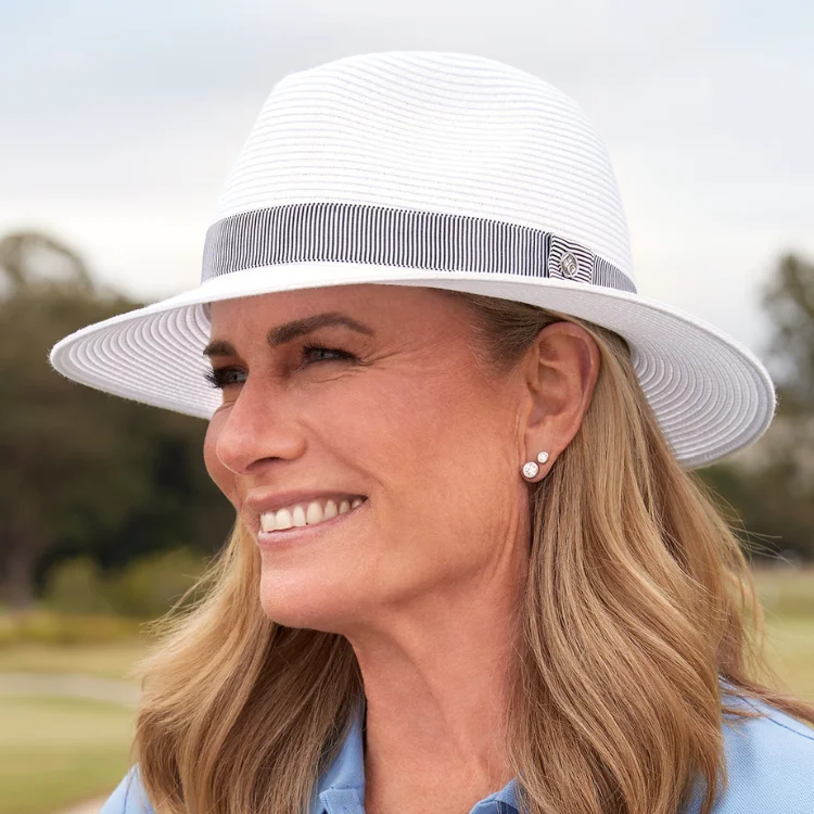 Beanies & Headbands with Tribal Patterns-Canopy Bay by Deborah Hutton Sawgrass Golf Fedora - White/Navy