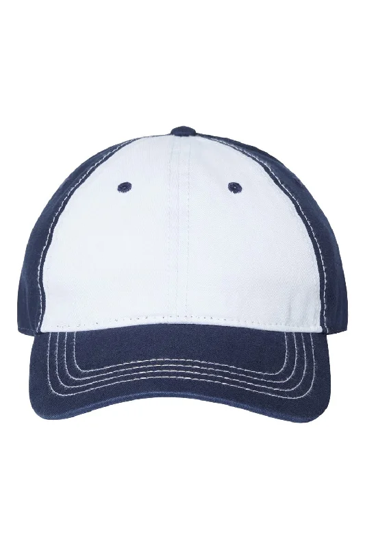 Mens hats for hiking trails-Cap America Mens Relaxed Adjustable Dad Hat - White/Light Navy Blue